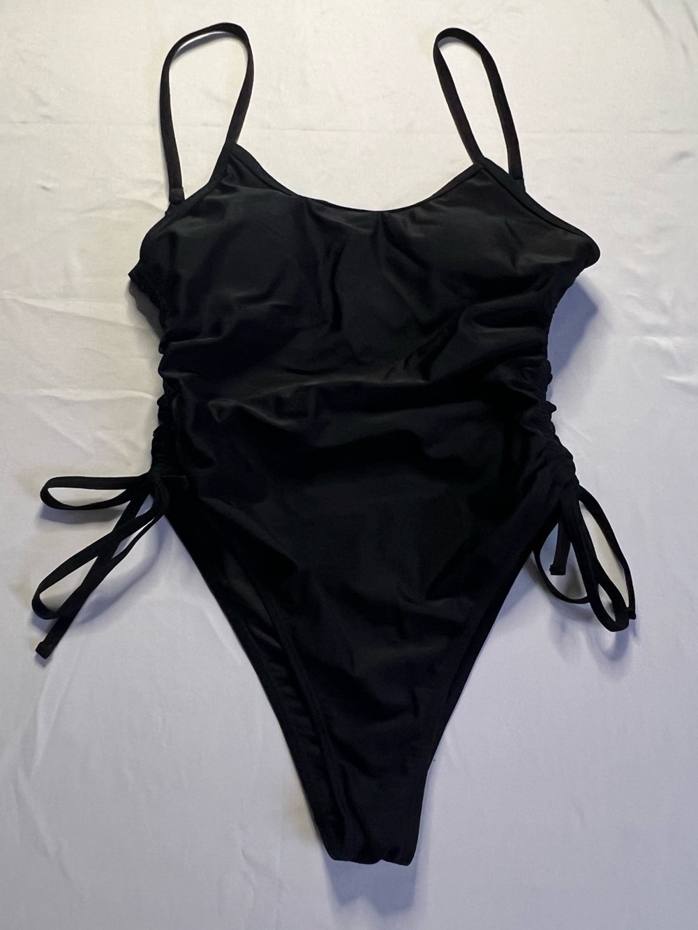 Classic Black Scoop One-Piece Swimsuit with Side Ties